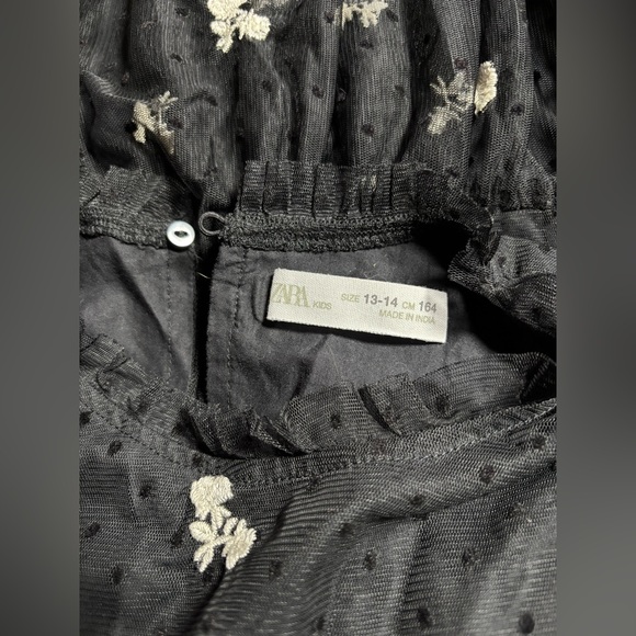 Zara Kids Girl Embroidered Tulle Dress Lined Black Sz 13-14 Sheer Long Sleeve - Picture 9 of 16